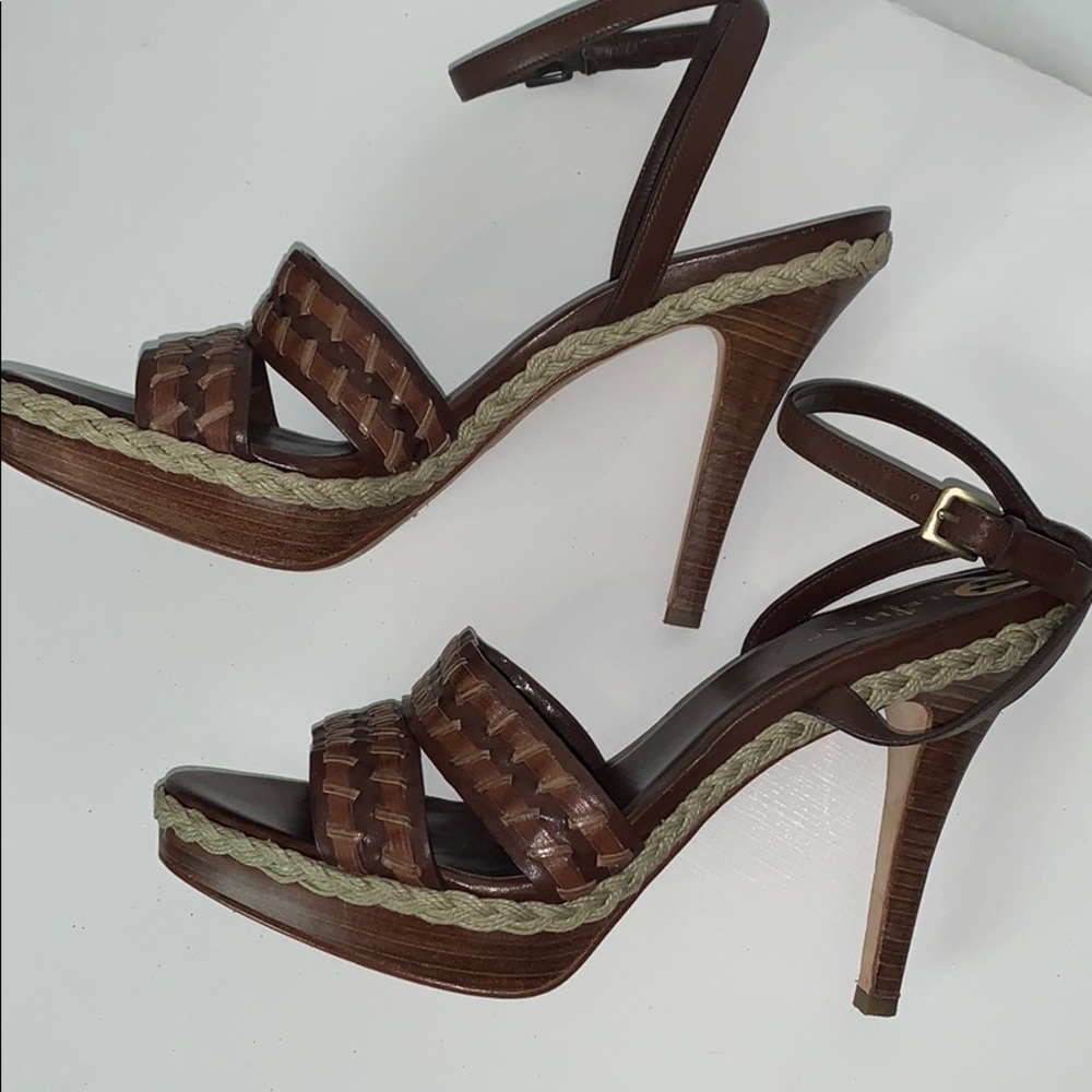 COLE HAAN Leather, Ankle Wrap Fall Heel Sandals EC - Picture 6 of 8